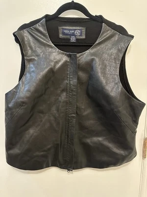 Venezia Jeans Y2K Leather Vest Knit Back Black Zip Up Plus Size 18/20 Women’s - Image 1 of 4