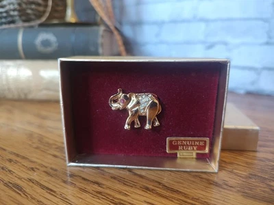 Broche de elefante ojo rubí genuino corte imperial joyería de moda animal  Foto 1 de 4