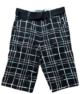 Pantalones Cortos Niño Mangosta Talla 12 Cuadros con Cinturón de Tela Patrón Negro  Foto 1 de 4