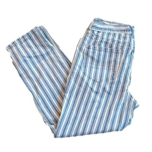 American Eagle Blue White Vertical Striped High Rise Mom Jeans Size 8 Waist 29 - Picture 1 of 5