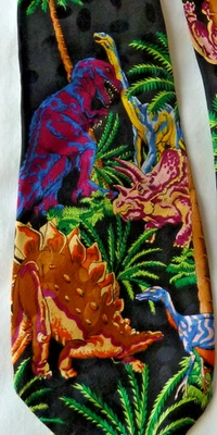 Gravata vintage viciante dinossauro colorido 100% seda - Imagem 1 de 4