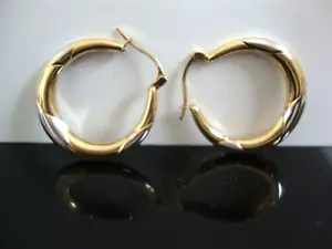 14K GOLD SIGNED Creole Earrings Bi Color ca. 3Gr - Picture 1 of 10