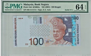 RM100 Siri 11 Zeti (2001) BE1111111 Solid #1 PMG64EPQ UNC - Picture 1 of 2