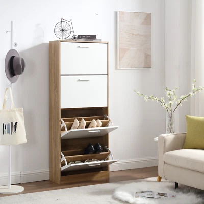 SCARPIERA SALVASPAZIO INGRESSO 4 ANTE DOPPIE ARMADIO SLIM PORTA SCARPE LEGNO MDF - Immagine 1 di 4