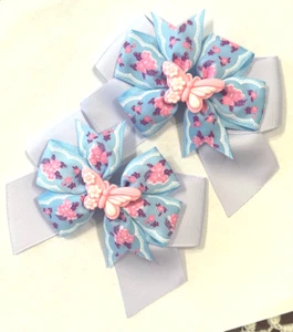 Beautiful Pink Butterfly inspired set of pigtail hairbows for girls - Picture 1 of 2