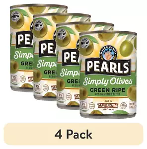 (4 pack) Pearls Simply Olives Simply Green Ripe Medium Pitted Olives 6 oz - Picture 1 of 8
