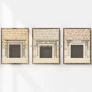 Triptychon 3er Set Vintage Kamine Architektur Kunstdrucke Poster Bilder - Bild 1 von 4