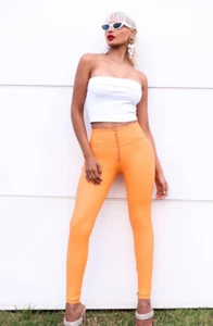 FREDDY WRUP Women's Orange Faux Leather High Waist Ankle Pants Size S RRP $229 - Picture 1 of 7
