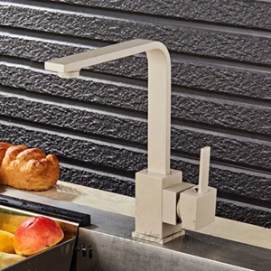 Modern Oats White Square Kitchen Sink Faucet Single Hole Swivel Spout Mixer Tap - Picture 1 of 5