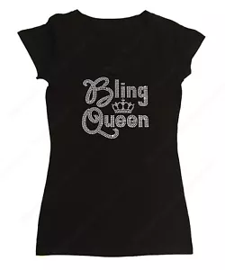 Women's Rhinestone T-Shirt " Bling Queen " in Size - Sm to 3X - Picture 1 of 7