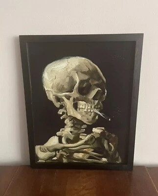 Cabeza de esqueleto de Van Gogh con impresión enmarcada de cigarrillo ardiente 12x15 arte de calavera Foto 1 de 3