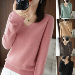 Women V-Neck Sweater Knitted Pullover Autumn Winter Warm Casual Cashmer Jumpers