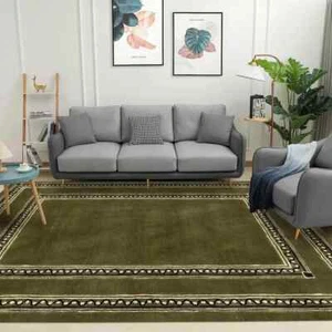 Alfombra acolchada a mano verde oscuro alfombra de área para sala dormitorio habitación de niños - Imagen 1 de 7