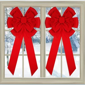Christmas Red Velvet Bow 18 X 36 Inch Christmas Decorative Bows Christmas Tree B - Picture 1 of 7