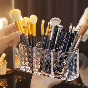 3-slot Clear Acrylic Diamond Cosmetic Storage Box Makeup Brush Holder Organi`qi - Picture 1 of 12