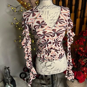 Free People Through The Meadow Blouse Top Ruched Floral Printed Cotton Size XS - Picture 1 of 9