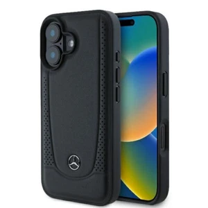 Custodia iPhone 16 Plus Mercedes vera pelle nera logo stella - Foto 1 di 8