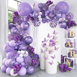 Pateeha Purple Balloon Garland Kit 145 Pcs Butterfly Purple Baby Shower Decorati - Picture 1 of 2