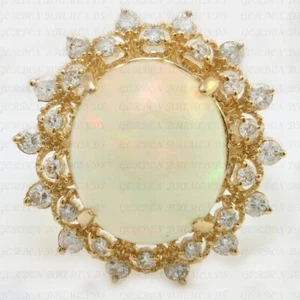 6.50ct Oval Cut Natural Opal & Diamond Engagement Ring 18K Yellow Gold Plated - Picture 1 of 16