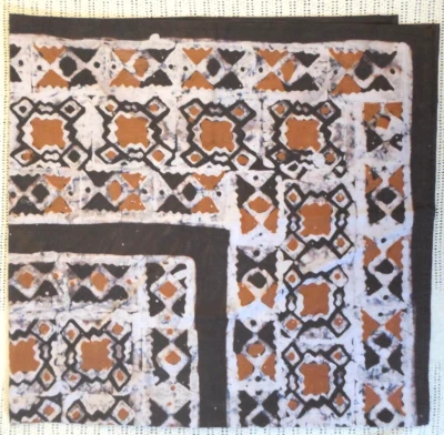 Brown Gold White Batik Geometric Brown Quilt Cotton Fabric 35" Hemmed Square - Image 1 of 4