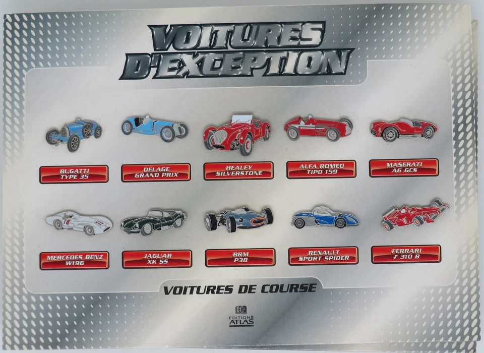 1990 collection EDITIONS ATLAS 10 PIN'S VOITURES D'EXCEPTION DE COURSE au choix