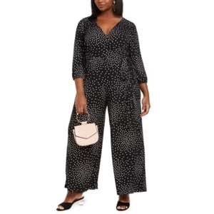 $134.00 Taylor Plus Size Polka Dot Jumpsuit, Size 14W, Black/White - Picture 1 of 8
