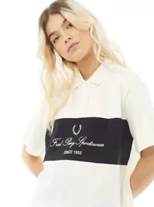 Fred Perry Women's Embroidered Pique Polo Shirt Snow White UK12 G8146 RRP £75 - Picture 1 of 4