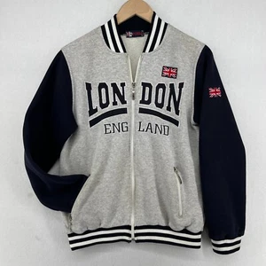 LONDON Jacket Youth XL ENGLAND Varsity Fleece Full Zip Long Sleeve Gray - Picture 1 of 15