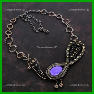 Copper Charoite Stone Wire Wrapped Peacock Trendy Chain Elegant Necklace Jewelry - Picture 1 of 6