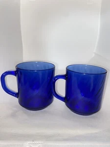 Arcoroc Coffee Mug Cup Swirl Cobalt Blue Glass Made in France Set of 2 - Picture 1 of 9