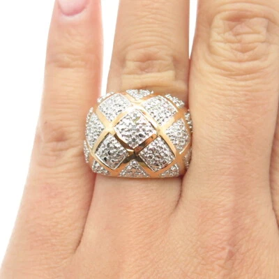 Anillo con acento de diamantes blancos reales de 2 tonos de plata de ley 925 Ross Simons talla 6,25 Foto 1 de 4