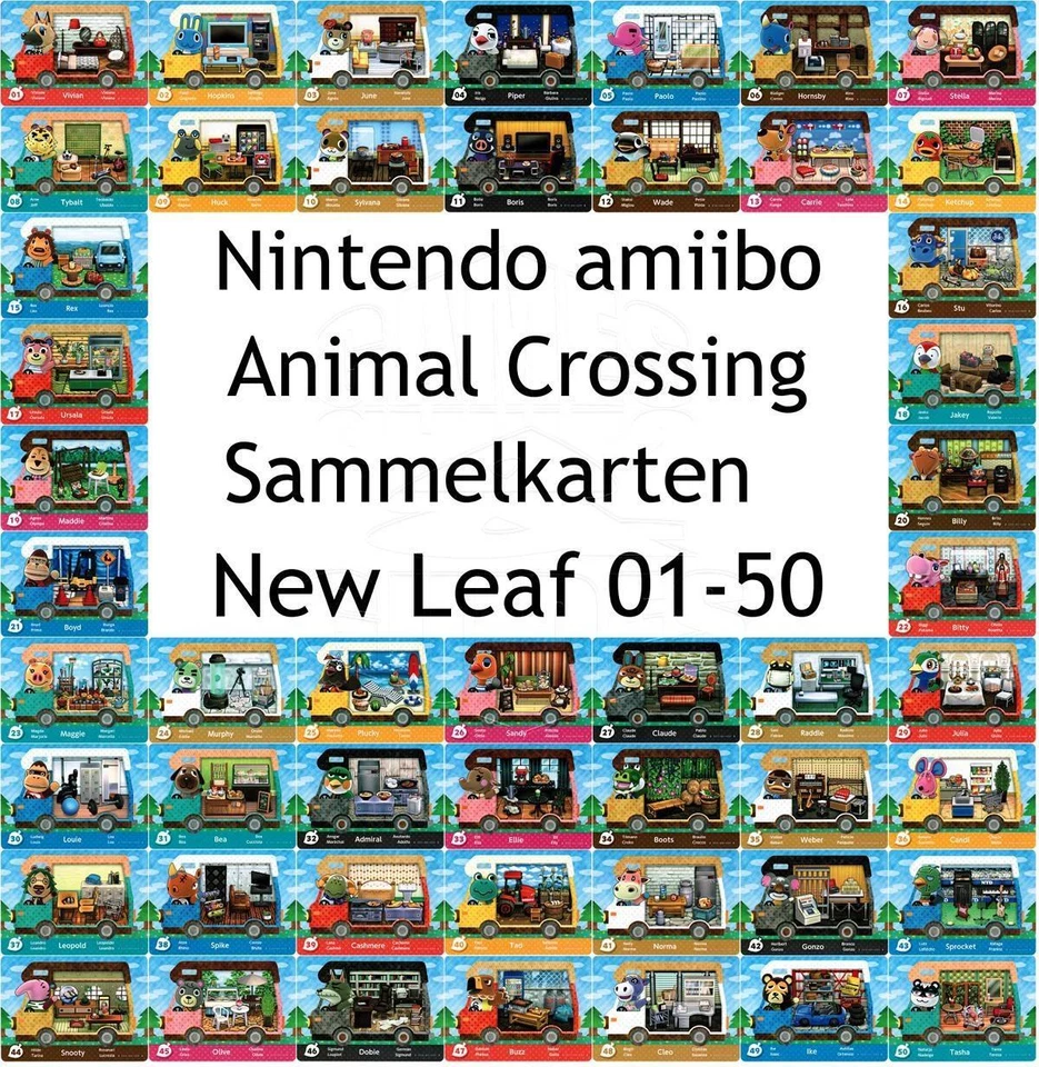 NINTENDO amiibo Animal Crossing New Leaf Wohnmobil Karten EU Nr. 01-50 zur Auswahl NEU