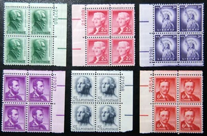 US Stamps 14 Mint Plate Blocks, Aug 47-Feb 67, SC# C62, 63, 59, 35 and 1290 MNH - Picture 1 of 6