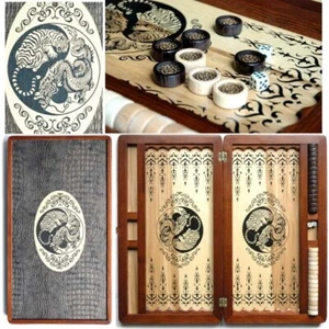 Nuovo Tavolo Grande Gioco Natura Legno Backgammon Tavola YIN YANG Fatto a Mano 510x570mm - Foto 1 di 8