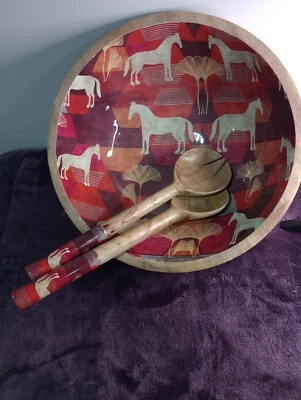 Tiramisu "Cavalo Dourado" tigela e pinças de madeira de manga para salada - Imagem 1 de 4