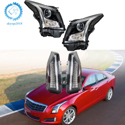 Left+Right Clear Headlights Halogen For Cadillac ATS 2013-2018 LED Tail Lights - Image 1 of 4