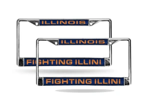Illinois Fighting Illini Chrome Metal Laser Cut License Plate Frame - Set of 2 - Picture 1 of 6