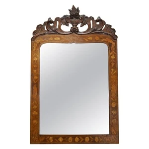 ORNATELY DECORATED ANTIQUE DUTCH MARQUETRY INLAY WALL MIRROR SUBLIME CARVINGS - Picture 1 of 15