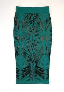 NWT River Island Green Aztec Print Textured Medium Length Pencil Skirt - Size 8 - Picture 1 of 5