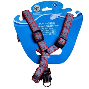 Nylon Dog Harness Sz Small Red Gray Dog Bone Pattern GKC Adjustable 14"-20" - Picture 1 of 3