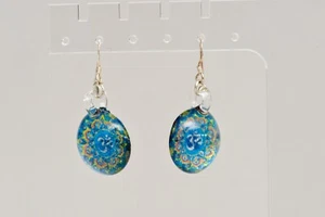 Mundgeblasene runde Glas Tibetisch Mikroisch Haken Piercing Ohrringe 925 Sterling Haken - Bild 1 von 5