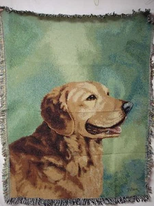 USA Made NWOT Linda Picken Golden Retriever Tapestry Throw Blanket Afghan #429 - Picture 1 of 2