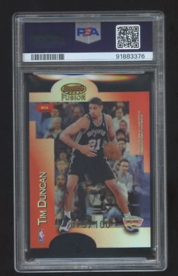 1998 BOWMAN BEST TIM DUNCAN-KARL MALONE FUSION REFRACTOR #ED 079/100  PSA 8 HOF - Image 1 of 2