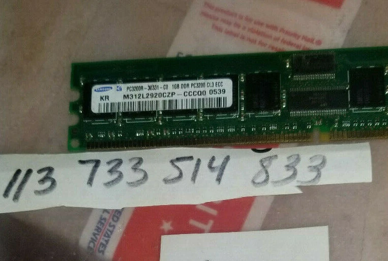M312L2920CZP-CCCQ0 1GB 184p PC3200 CL3 18c 128x4 Registered ECC DDR DIMM   - Image 1 of 1