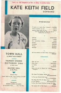 Kate Keith Field Sopran Rathaus Programm 20. Oktober 1938 - Bild 1 von 1