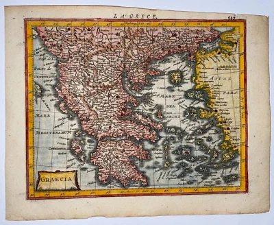 GREECE BALKANS 1614 MERCATOR HONDIUS ATLAS MINOR UNUSUAL ANTIQUE MAP 17e CENTURY - Image 1 of 4