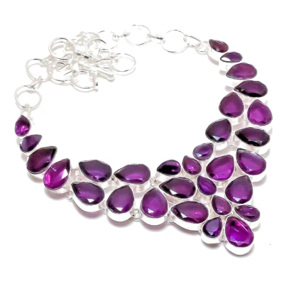 Halsreif Afrikanischer Amethyst Edelstein Sterling Silber Kette Halskette Anh... - Bild 1 von 4