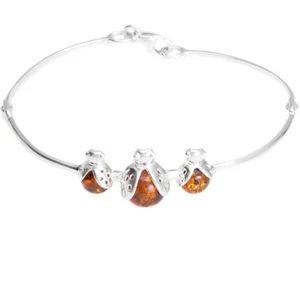 Brazalete de plata de ley 925 genuino ámbar báltico - Imagen 1 de 2