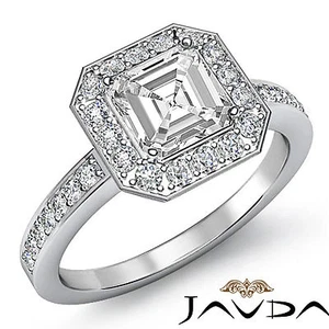 Anillo de compromiso de diamantes talla Asscher con montura de micro pavé con halo color EGL E SI1 2 quilates - Imagen 1 de 12