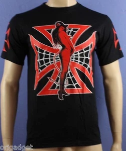 MAGLIETTA STAMPATA CROCE DI MALTA DONNA DIAVOLO BIKER HM08 - Imagen 1 de 1